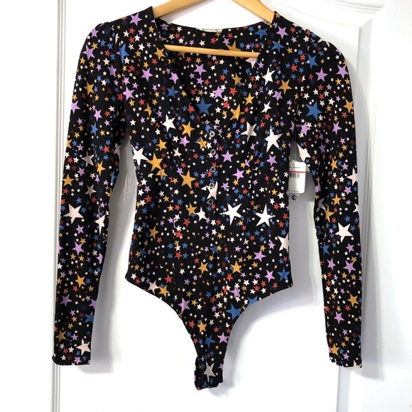 Free People Bodysuit Stars Thong Long Sleeve NWT - Picture 3 of 7
